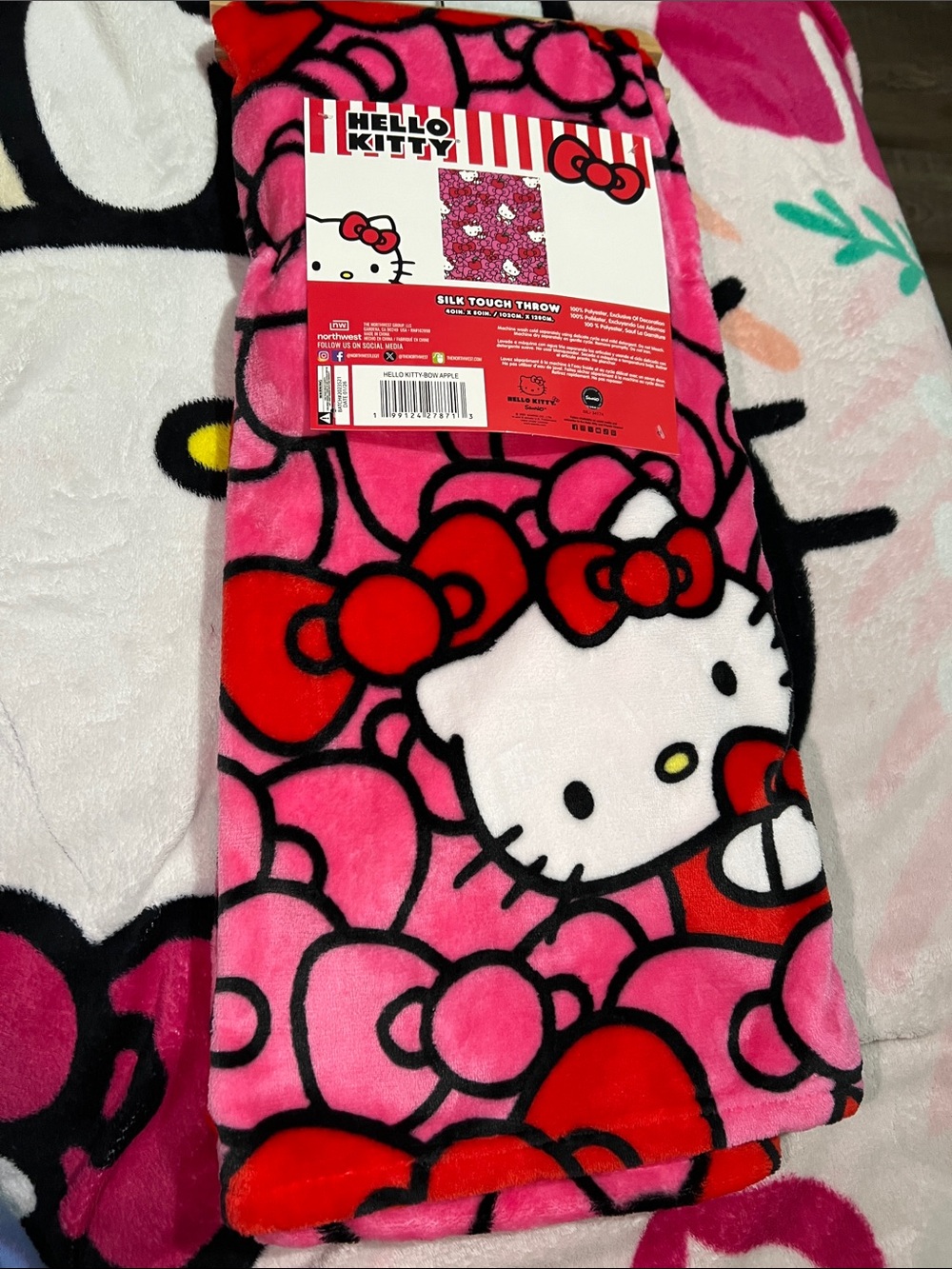 Hello Kitty Pink & Red Character Plush Throw Blanket